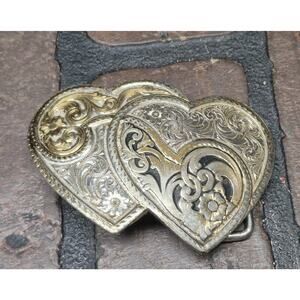 Montana Silversmiths Sterling Silver Plate Western Double Heart Belt Buckle